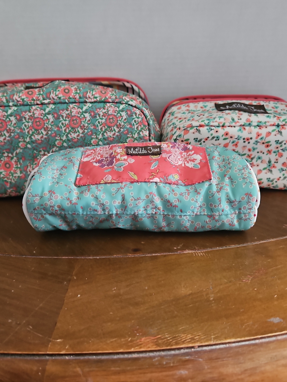 Matilda Jane Floral Cosmetic Bag Trio in Aqua, Coral, Mint - Picture 5 of 7